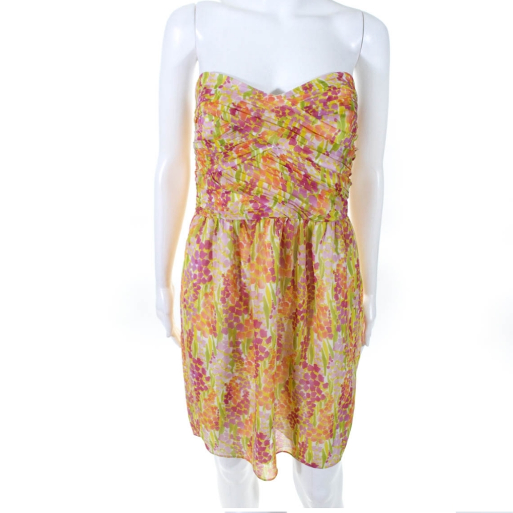 SHOSHANNA STRAPLESS DRESS YELLOW PURPLE FLOWERS 8 - Picture 2 of 6